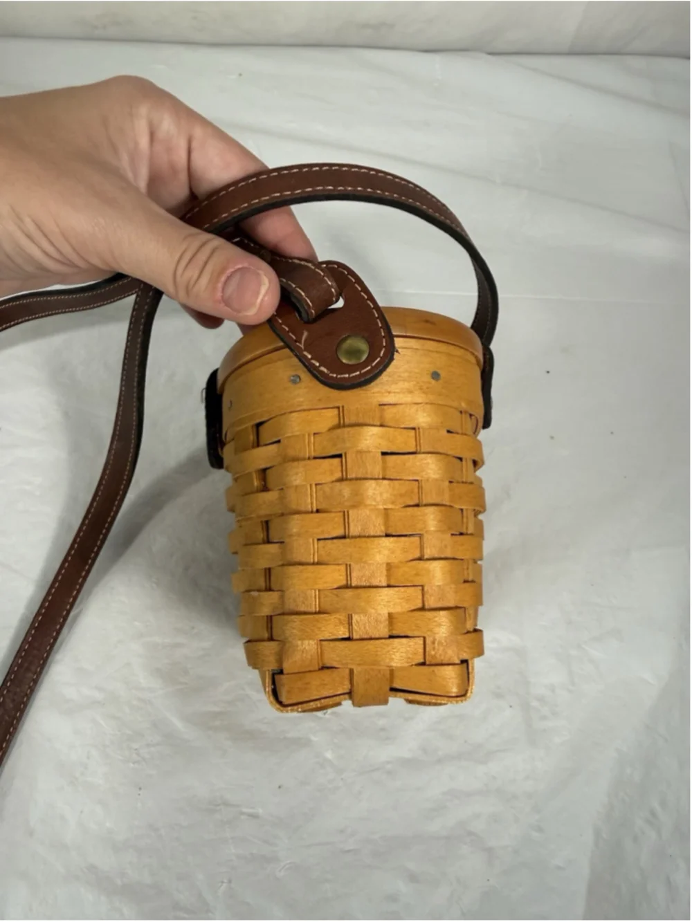 Longaberger Homecoming Bee Station 2000 Kiddie Basket Purse Leather Strap rare